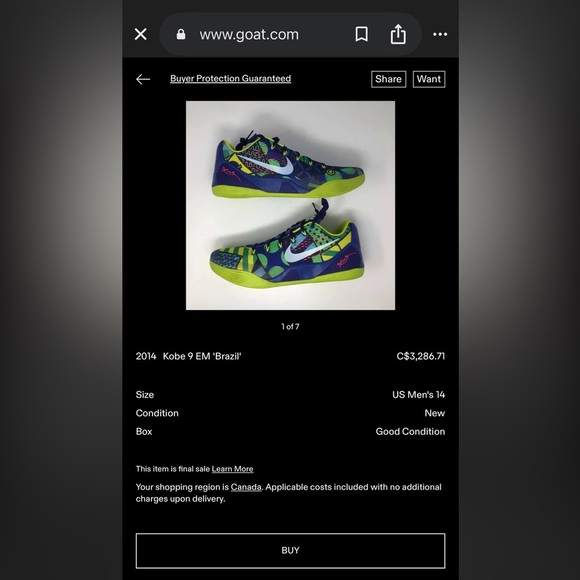 Nike Kobe 9 EM Brazil Size 15 - Picture 8 of 8